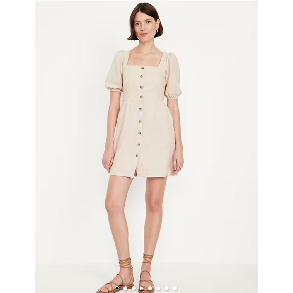 Old Navy Puff-Sleeve Linen-Blend Lagenlook Beach Button Mini Dress Women's  XLT